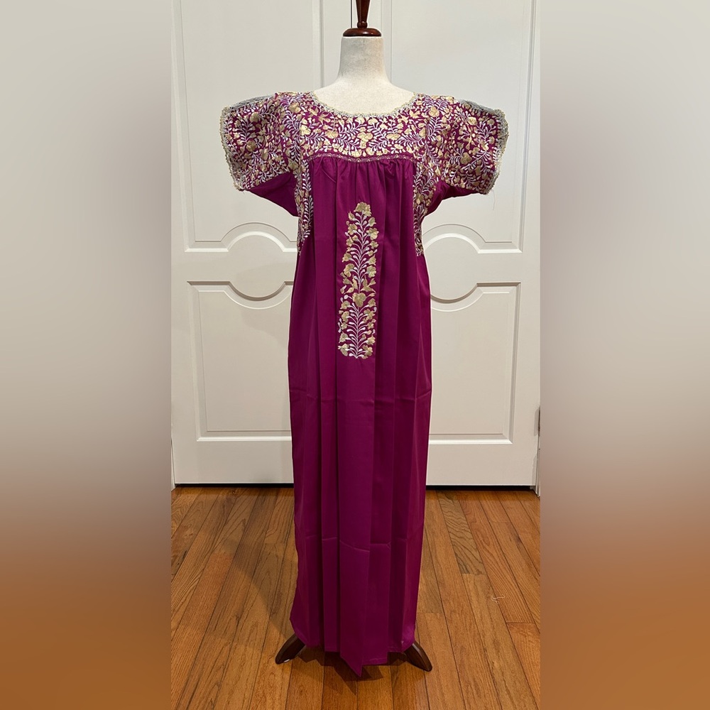 San Antonino Maxi Dress,Oaxaca Mexican dress.Hand Embroidered with Silk Threads.